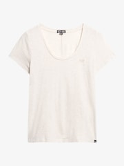 Superdry Light Oat Marl Scoop Neck 100% Cotton T-Shirt - Image 4 of 5