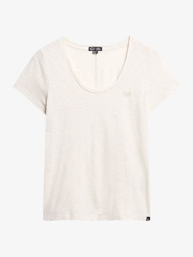 Superdry Light Oat Marl Scoop Neck 100% Cotton T-Shirt - Image 4 of 5