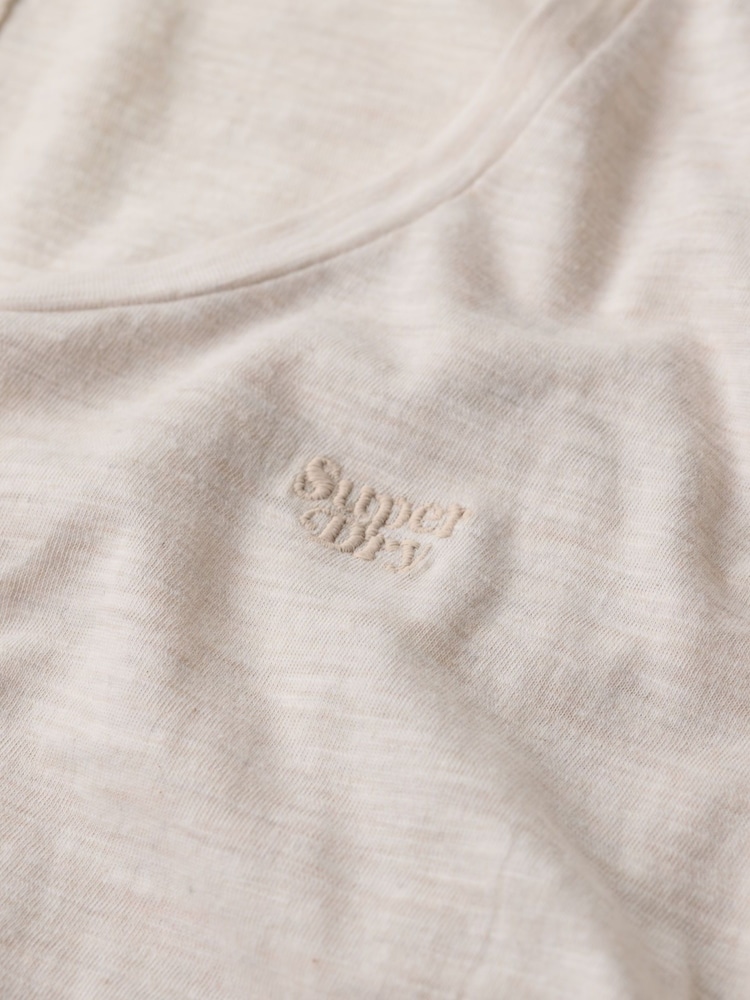 Superdry Light Oat Marl Scoop Neck 100% Cotton T-Shirt - Image 5 of 5