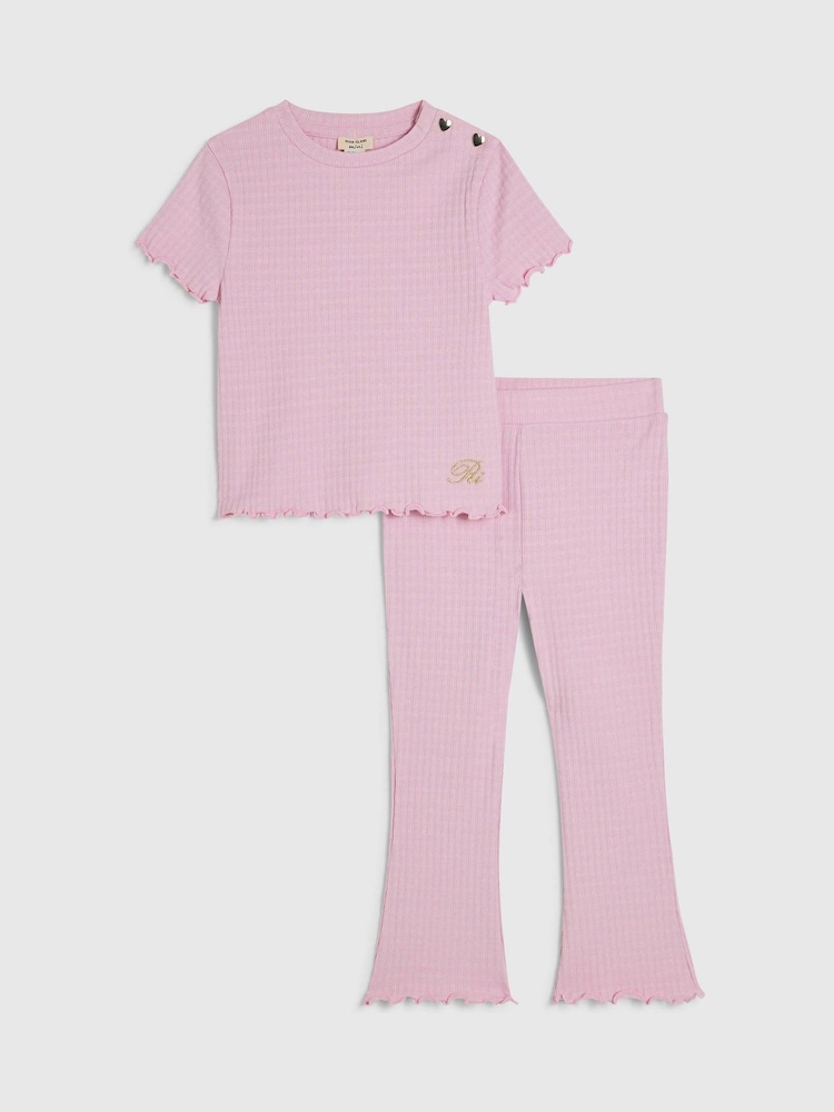 River Island Pink Textured T-Shirt & Leggings Set - Image 1 of 5 River Island Pink Textured T-Shirt & Leggings Set - Image 1 of 5