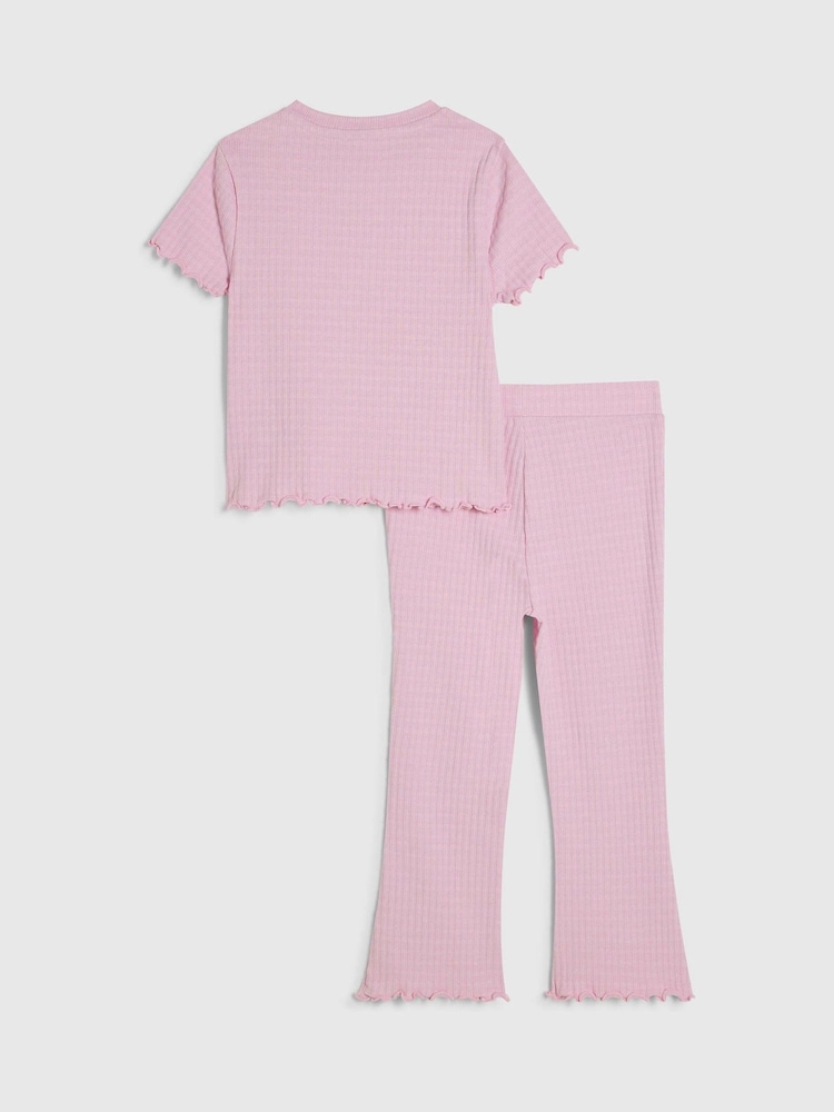 River Island Pink Textured T-Shirt & Leggings Set - Image 2 of 5 River Island Pink Textured T-Shirt & Leggings Set - Image 2 of 5