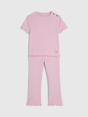 River Island Pink Textured T-Shirt & Leggings Set - Image 3 of 5