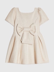 River Island Cream Glitter Bow Dress - Image 1 of 4