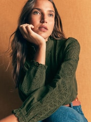 Boden Green Broderie Cotton Top - Image 2 of 5