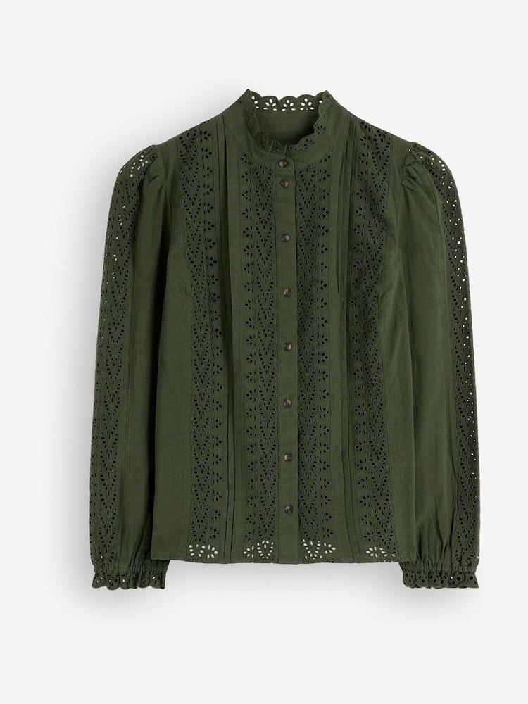 Boden Green Broderie Cotton Top - Image 5 of 5 Boden Green Broderie Cotton Top - Image 5 of 5