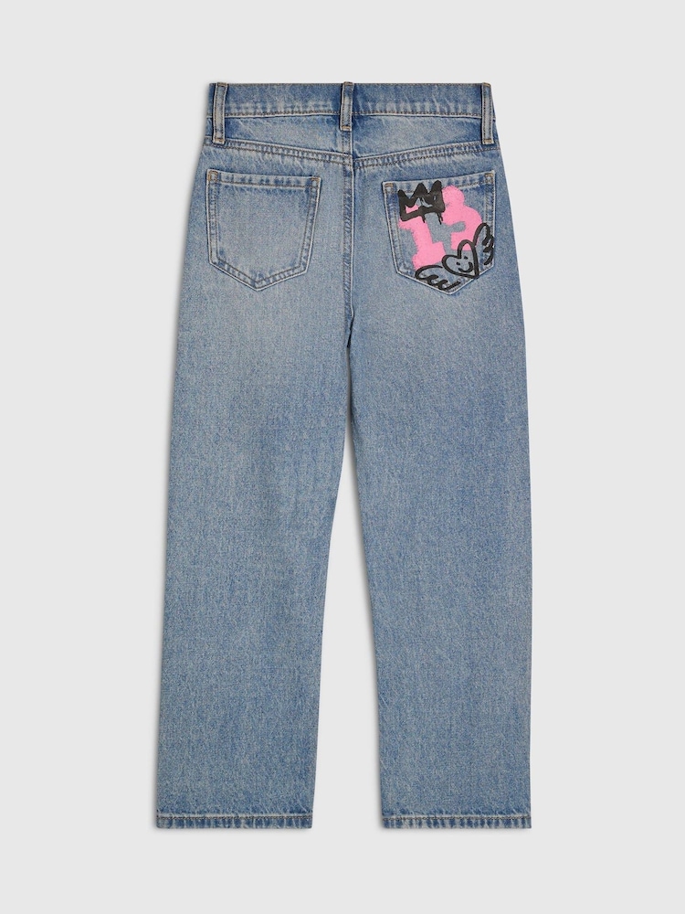 River Island Blue Amour Graffiti Straight Leg Jeans - Image 2 of 4