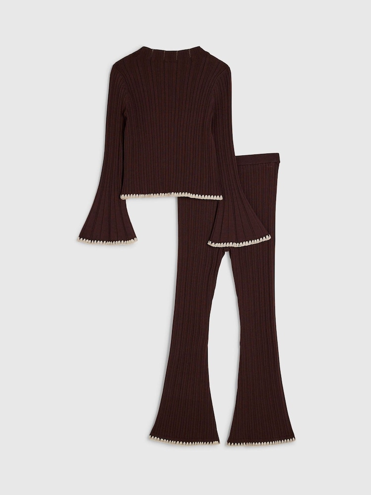 River Island Brown Whipstitch Top & Kickflare Set - Image 2 of 5 River Island Brown Whipstitch Top & Kickflare Set - Image 2 of 5