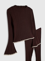 River Island Brown Whipstitch Top & Kickflare Set - Image 4 of 5