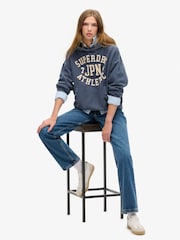 Superdry Mariner Navy Athletic Applique Oversize 100% Cotton Hoodie - Image 3 of 6