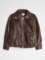 River Island Brown Faux Leather Bubble Hem Bomber Jacket - Image 1 of 4
