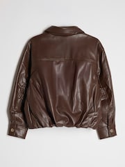 River Island Brown Faux Leather Bubble Hem Bomber Jacket - Image 2 of 4