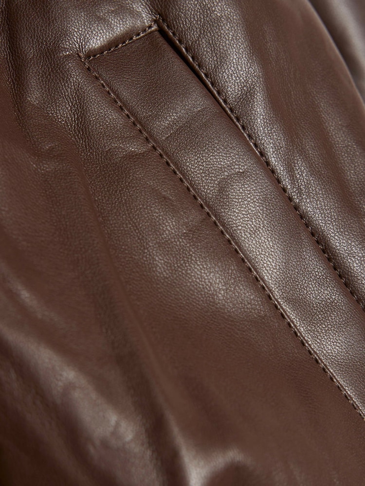River Island Brown Faux Leather Bubble Hem Bomber Jacket - Image 4 of 4