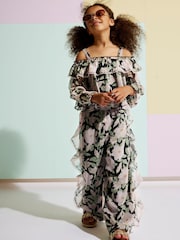 River Island Black Floral Chiffon Trousers - Image 1 of 2