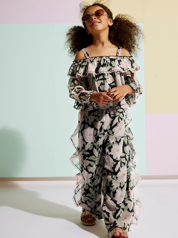 River Island Black Floral Chiffon Trousers - Image 1 of 2
