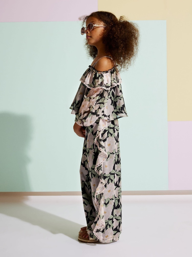 River Island Black Floral Chiffon Trousers - Image 2 of 2