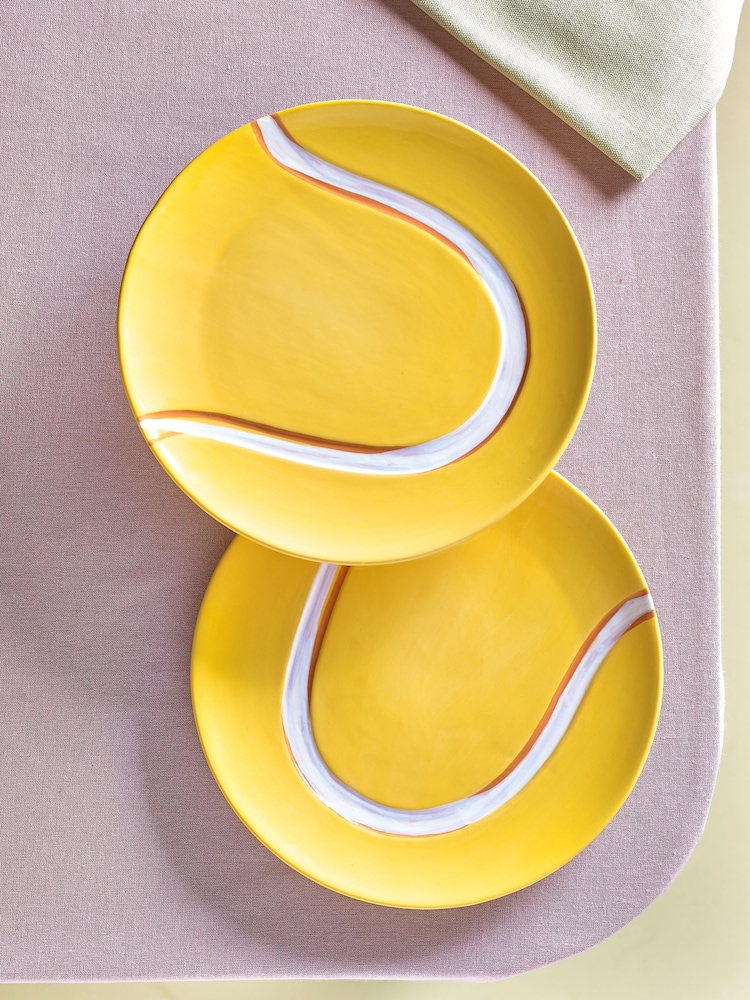 Novogratz Set of 2 Yellow Tennis Side Plates - Image 1 of 3