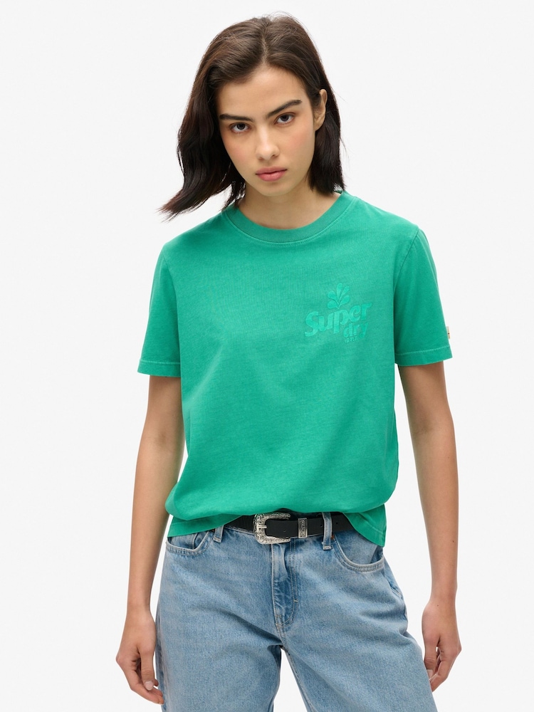 Superdry Green Punch Cooper Tonal Logo Relaxed 100% Cotton T-Shirt - Image 1 of 5