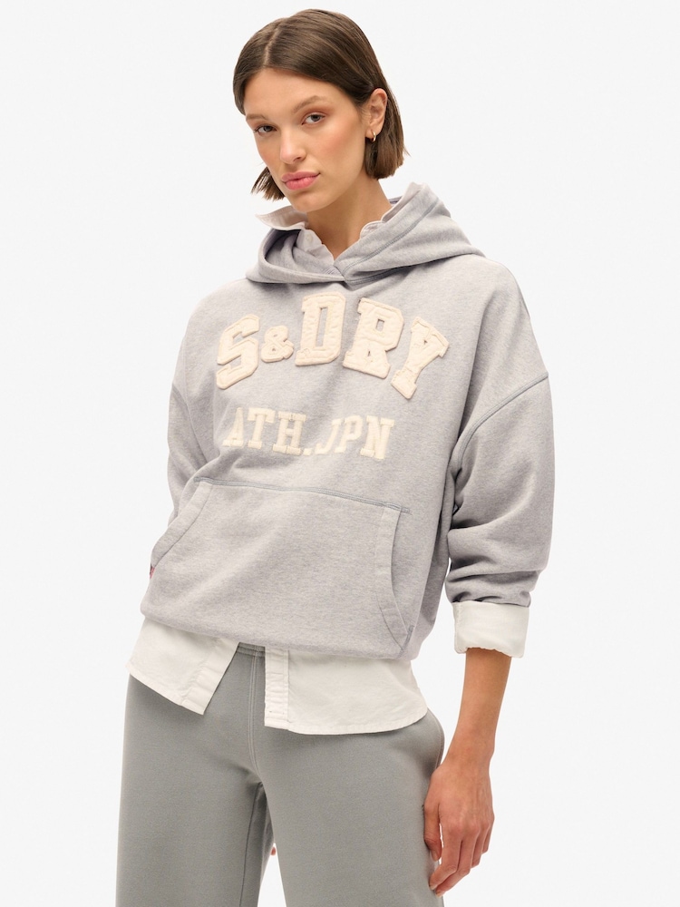 Svetlo siva - Superdry Athletic Applique Oversize 100% Cotton Hoodie - Slika 1 iz 5