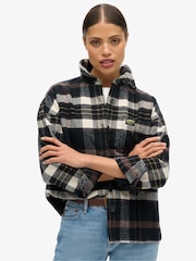 Superdry Chocolate/Black Check Check Flannel 100% Cotton Overshirt - Image 1 of 3