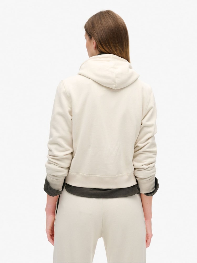 Superdry Turtledove Cream 100% Cotton Athletic Relaxed Crop Zip Hoodie - Image 2 of 6