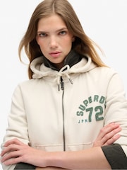 Superdry Turtledove Cream 100% Cotton Athletic Relaxed Crop Zip Hoodie - Image 4 of 6