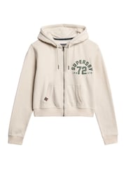 Superdry Turtledove Cream 100% Cotton Athletic Relaxed Crop Zip Hoodie - Image 5 of 6