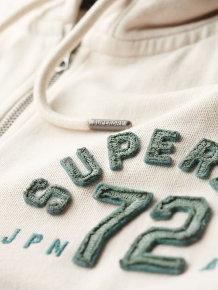 Superdry Turtledove Cream 100% Cotton Athletic Relaxed Crop Zip Hoodie - Image 6 of 6