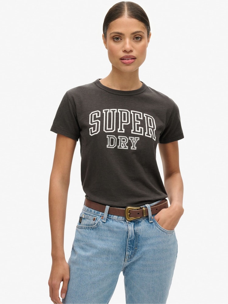 Superdry Bison Black Slub Athletic Graphic Fitted 100% Cotton T-Shirt - Image 1 of 7