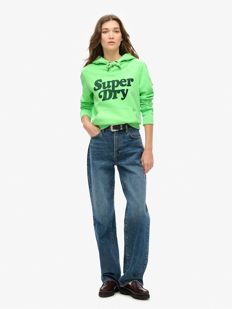 Superdry Neo Mint Green Cooper Tonal Logo 100% Cotton Hoodie - Image 2 of 6