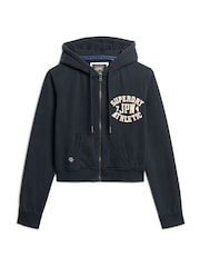 Superdry Eclipse Navy 100% Cotton Athletic Relaxed Crop Zip Hoodie - Image 4 of 6