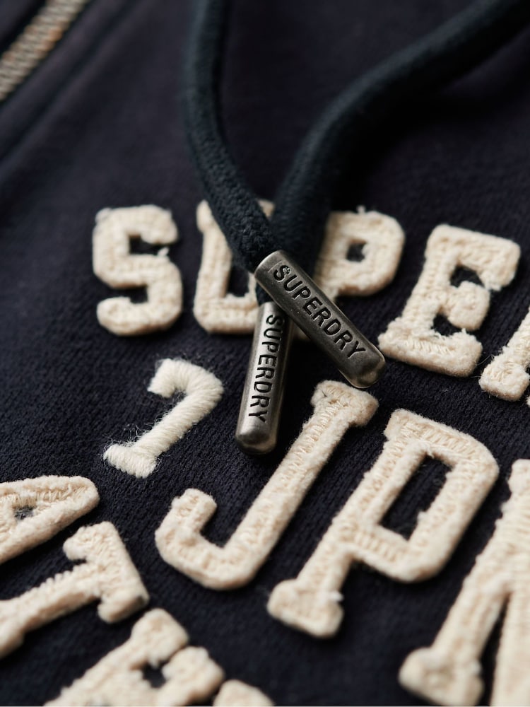 Superdry Eclipse Navy 100% Cotton Athletic Relaxed Crop Zip Hoodie - Image 5 of 6