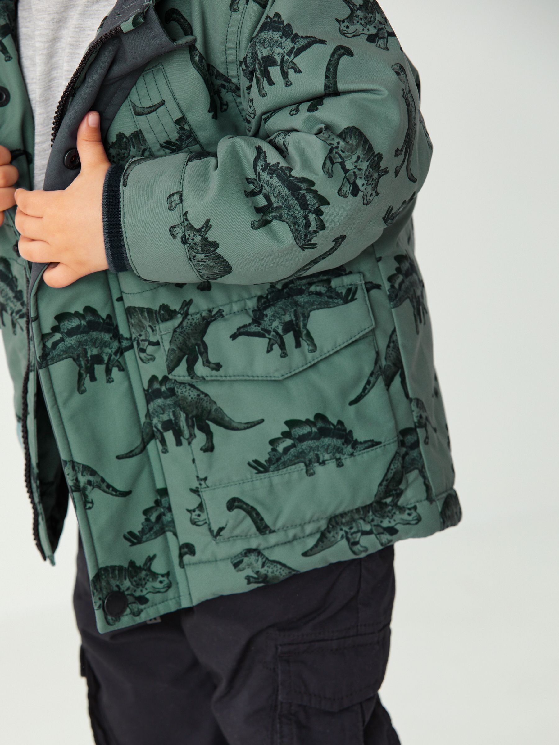 Buy Sage Green Dinosaur Shower Resistant Faux Fur Parka Coat 3mths 7yrs from Next Luxembourg