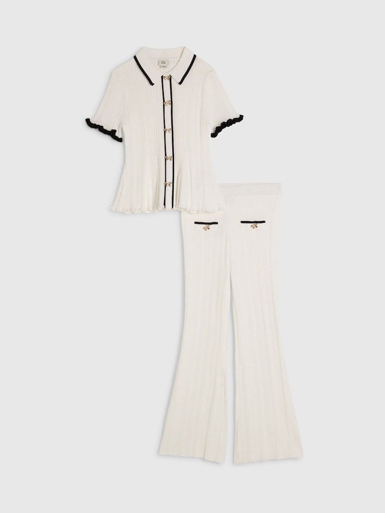 River Island Cream Peplum Top & Kickflare Set - Image 1 of 4 River Island Cream Peplum Top & Kickflare Set - Image 1 of 4