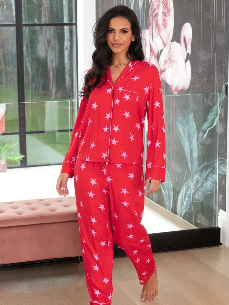 Pour Moi Red Luxe Woven Twill Pyjamas Set - Image 1 of 8