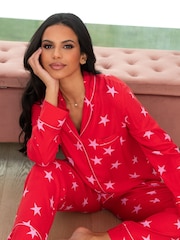 Pour Moi Red Luxe Woven Twill Pyjamas Set - Image 3 of 8