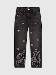 River Island Black Hotfix Angel Wing Straight Lega Jeans - Image 1 of 4
