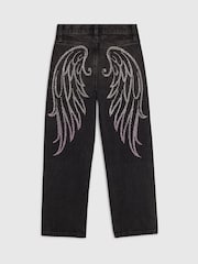 River Island Black Hotfix Angel Wing Straight Lega Jeans - Image 2 of 4