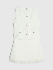 River Island Cream Premium Waistcoat & Plisse Skirt Set - Image 1 of 5