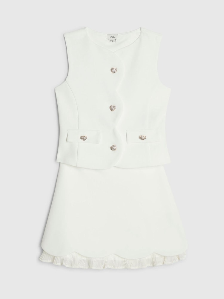 River Island Cream Premium Waistcoat & Plisse Skirt Set - Image 1 of 5 River Island Cream Premium Waistcoat & Plisse Skirt Set - Image 1 of 5