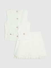 River Island Cream Premium Waistcoat & Plisse Skirt Set - Image 2 of 5