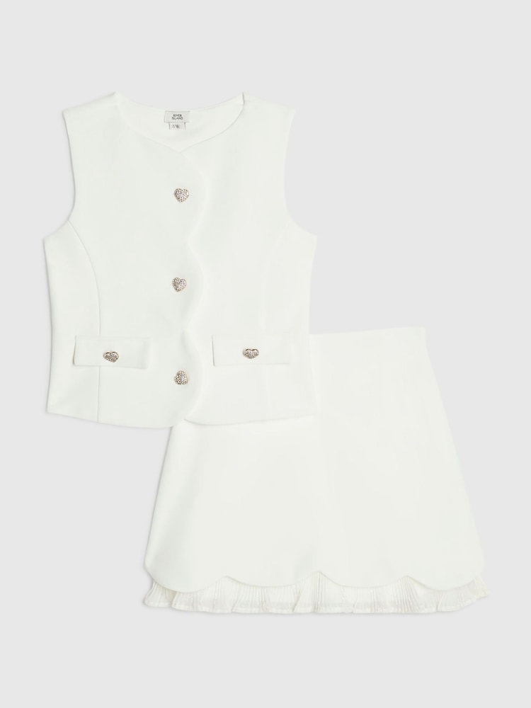 River Island Cream Premium Waistcoat & Plisse Skirt Set - Image 2 of 5 River Island Cream Premium Waistcoat & Plisse Skirt Set - Image 2 of 5