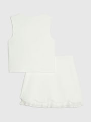 River Island Cream Premium Waistcoat & Plisse Skirt Set - Image 3 of 5