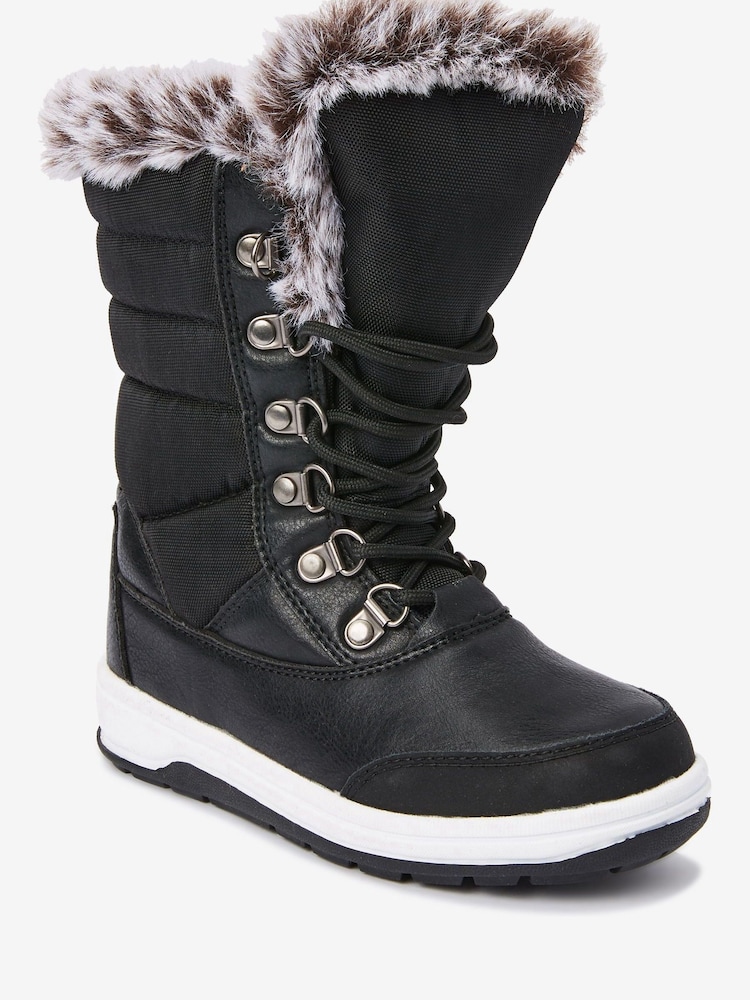 Schwarz - Wasserfeste Schneestiefel mit warmen Fellimitatfutter - Bild 2 von 5