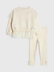 River Island Cream Tulle Bow Top & Leggings Set - Image 1 of 4