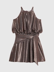 River Island Brown Halter Plisse Dress - Image 1 of 4