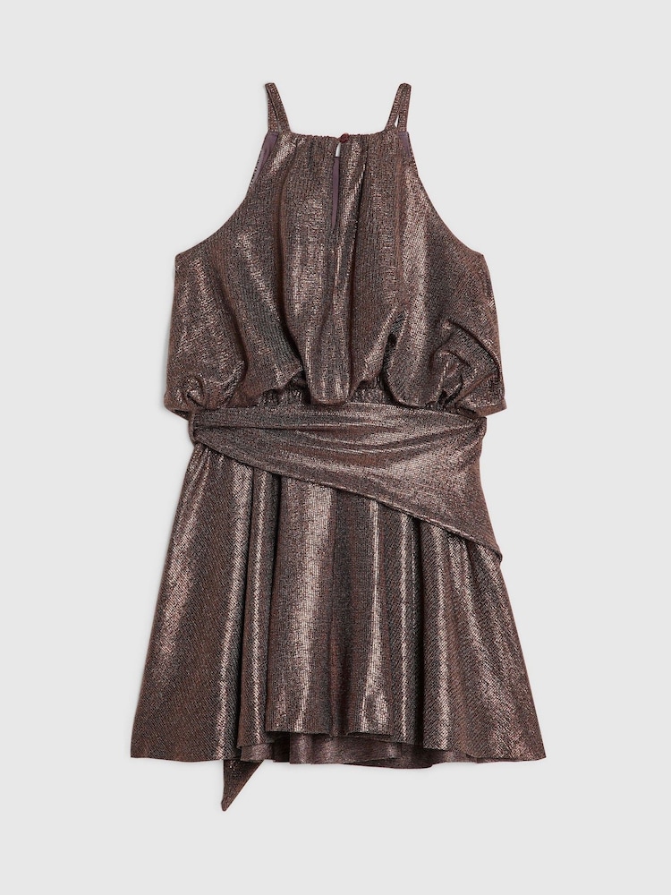 River Island Brown Halter Plisse Dress - Image 2 of 4 River Island Brown Halter Plisse Dress - Image 2 of 4