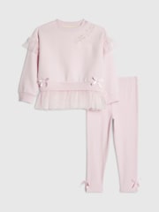 River Island Pink Tulle Bow Top & Leggings Set - Image 1 of 4