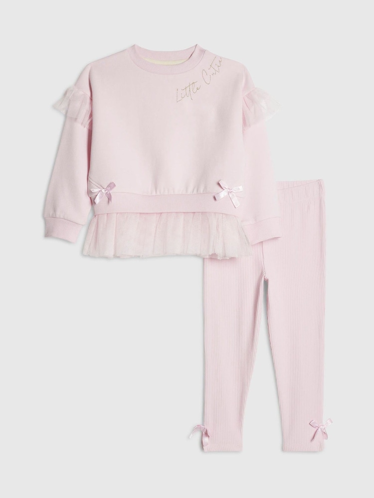 River Island Pink Tulle Bow Top & Leggings Set - Image 1 of 4 River Island Pink Tulle Bow Top & Leggings Set - Image 1 of 4