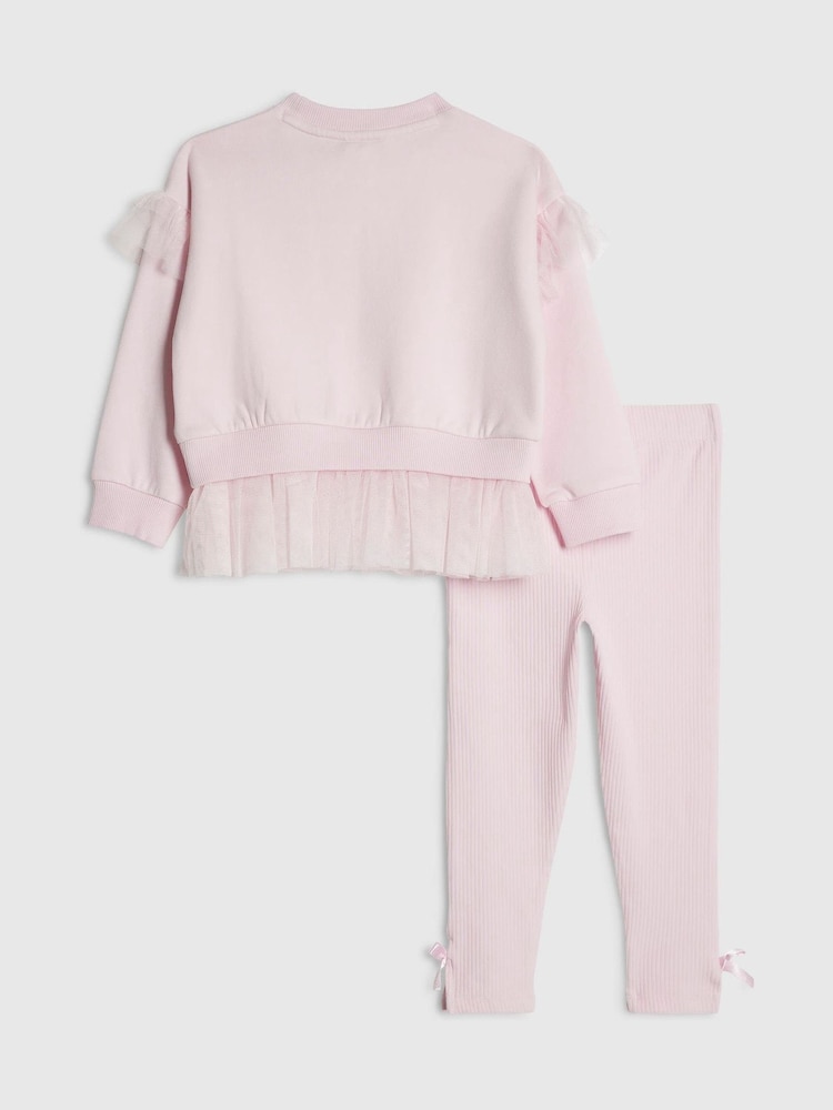River Island Pink Tulle Bow Top & Leggings Set - Image 2 of 4 River Island Pink Tulle Bow Top & Leggings Set - Image 2 of 4