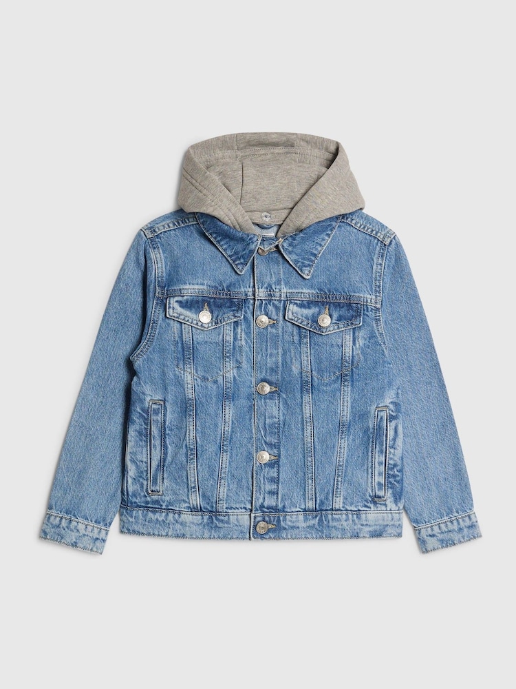 River Island Blue Hooded Denim Jacket - Image 1 of 5